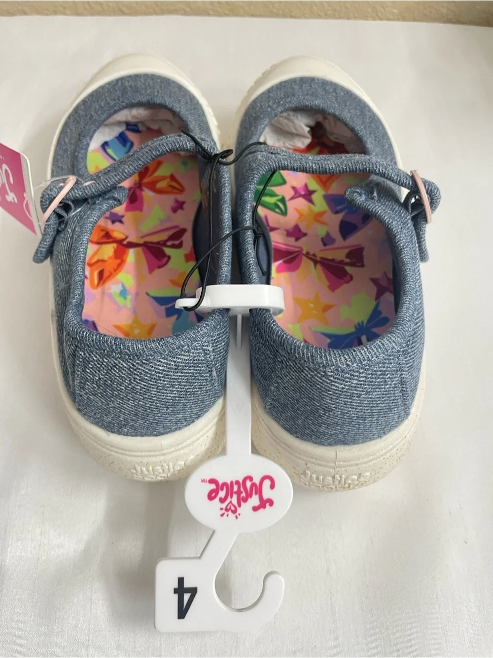 Justice Sport Denim Mary Jane Sneakers in Blue with Pink Accent Size 4 (big Girl